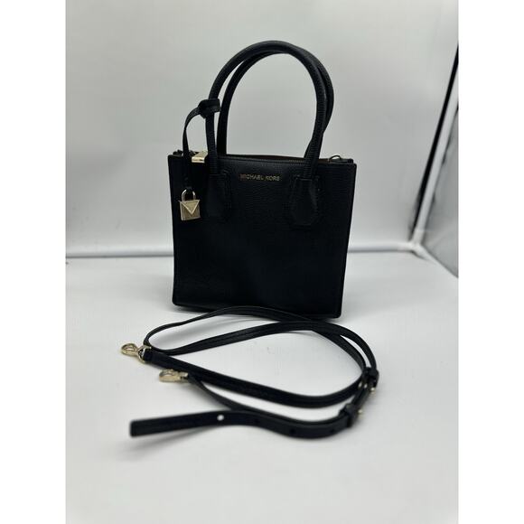 MICHAEL KORS Mercer Medium Pebbled Leather Crossbody Bag in Black Careercore - Picture 2 of 12